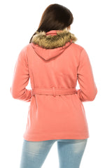Unik Women Fleece Coat - Fur Hood, Detachable Belt (1 Piece)
