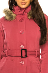 Unik Women Fleece Coat - Fur Hood, Detachable Belt (1 Piece)