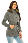 Unik Women Fleece Coat - Fur Hood, Detachable Belt (1 Piece)