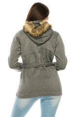 Unik Women Fleece Coat - Fur Hood, Detachable Belt (1 Piece)