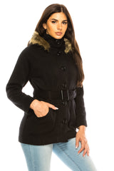 Unik Women Fleece Coat - Fur Hood, Detachable Belt (1 Piece)