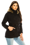 Unik Women Fleece Coat - Fur Hood, Detachable Belt (1 Piece)