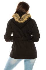 Unik Women Fleece Coat - Fur Hood, Detachable Belt (1 Piece)