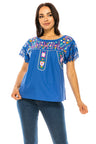 Traditional Mexican Women Blouse Cotton Fabric - Floral Embroidery, Short Laced Sleeves, Multiple Colors (S-M-L-XL-2XL-3XL)