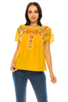 Traditional Mexican Women Blouse Cotton Fabric - Floral Embroidery, Short Laced Sleeves, Multiple Colors (S-M-L-XL-2XL-3XL)