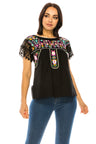 Traditional Mexican Women Blouse Cotton Fabric - Floral Embroidery, Short Laced Sleeves, Multiple Colors (S-M-L-XL-2XL-3XL)