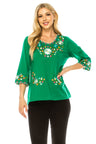 Traditional Mexican Women Blouse 100 Percent Cotton Fabric - Floral Embroidery, Short Laced Sleeves, Multiple Colors, S-M-L-XL-2XL-3XL (1 Piece)