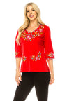 Traditional Mexican Women Blouse 100 Percent Cotton Fabric - Floral Embroidery, Short Laced Sleeves, Multiple Colors, S-M-L-XL-2XL-3XL (1 Piece)