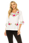 Traditional Mexican Women Blouse 100 Percent Cotton Fabric - Floral Embroidery, Short Laced Sleeves, Multiple Colors, S-M-L-XL-2XL-3XL (1 Piece)