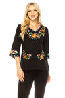 Traditional Mexican Women Blouse 100 Percent Cotton Fabric - Floral Embroidery, Short Laced Sleeves, Multiple Colors, S-M-L-XL-2XL-3XL (1 Piece)