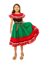 Girl's Traditional Mexican Cinco De Mayo Fiesta Dress - Black Pink, Mix RG, Girls Dress (4-14)