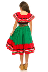 Girl's Traditional Mexican Cinco De Mayo Fiesta Dress - Black Pink, Mix RG, Girls Dress (4-14)