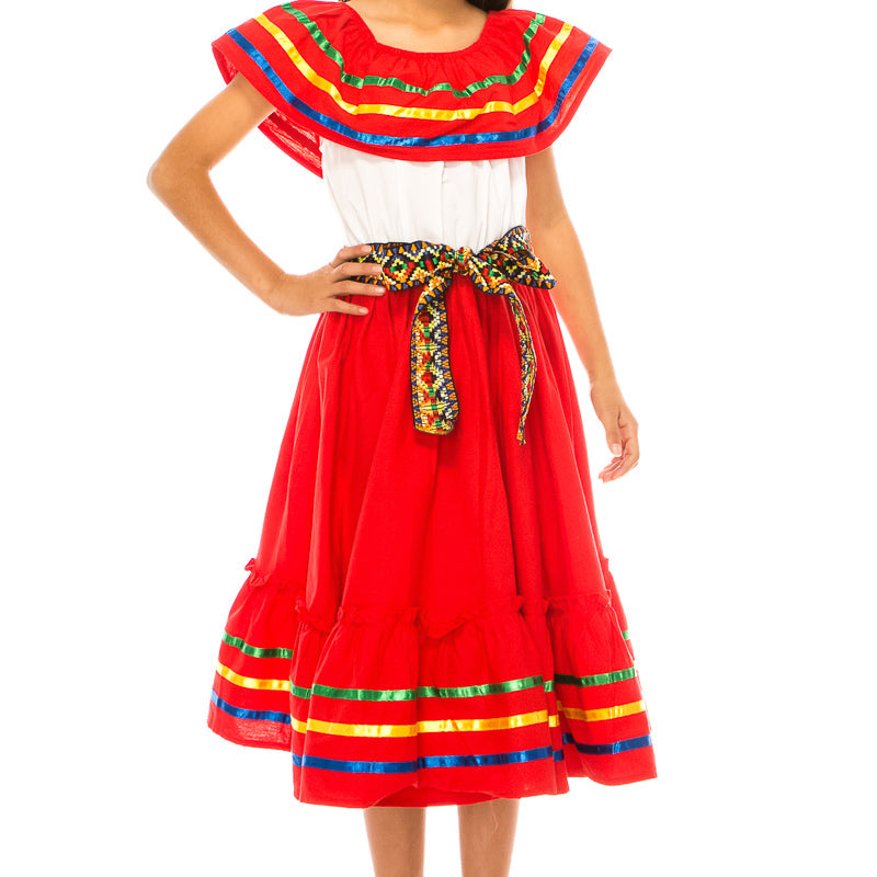Unik Girl's Fancy Traditional Mexican Cinco De Mayo Fiesta Dress - Colorful Embroidered Fiesta Dress, Size 4-14 (1 Piece)