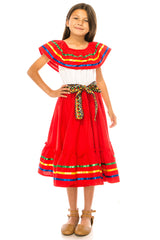 Unik Girl's Fancy Traditional Mexican Cinco De Mayo Fiesta Dress - Colorful Embroidered Fiesta Dress, Size 4-14 (1 Piece)