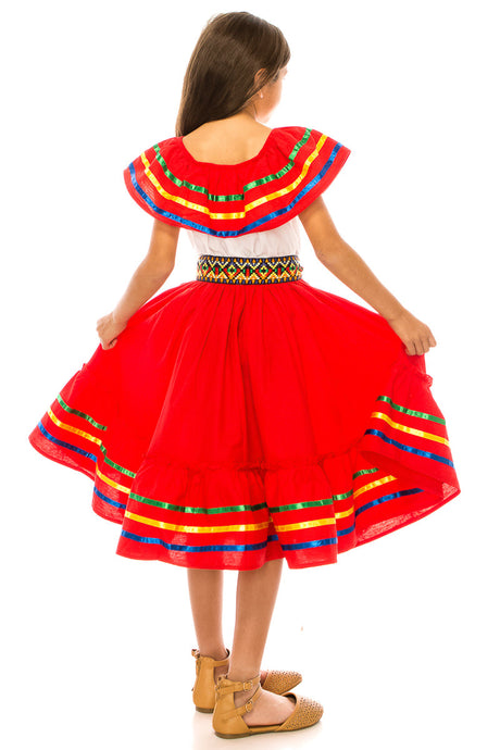 Unik Girl's Fancy Traditional Mexican Cinco De Mayo Fiesta Dress - Colorful Embroidered Fiesta Dress, Size 4-14 (1 Piece)