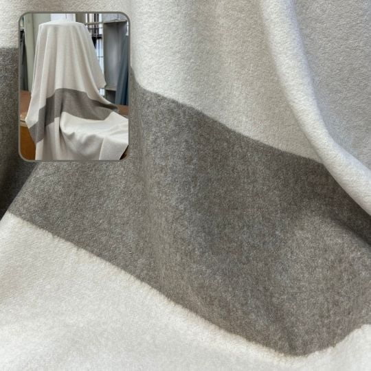 Italian Wool Fabric - White With Grey Stripe, Stripe Repeats Every 2 Yards (1 Yard)