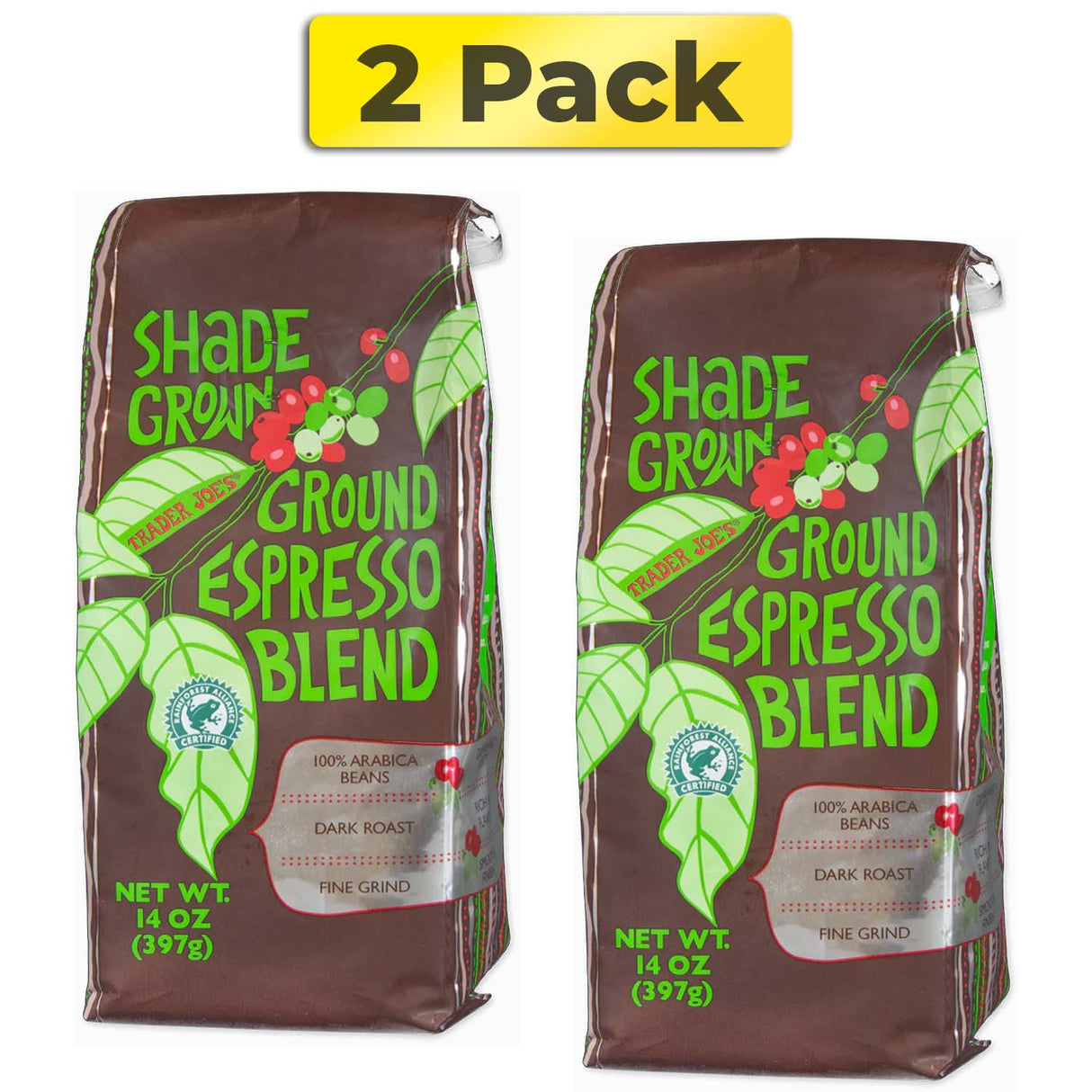 Trader Joe's Shade Grown Ground Espresso Blend 100% Arabica Beans Dark Roast Fine Grind