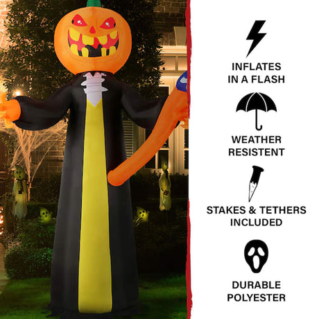 10ft Lighted Inflatable Jack-o-Lantern Yard Halloween Decoration