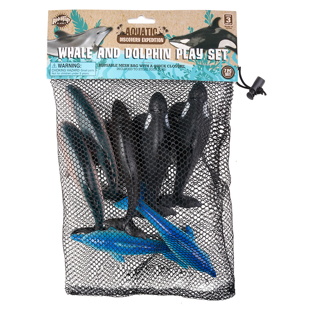 Whale and Dolphin Figurine Set (7 Pc Mesh Bag)