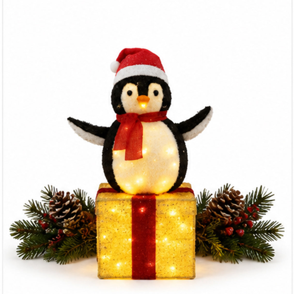 Lighted Penguin Gift Box Christmas Yard Decoration