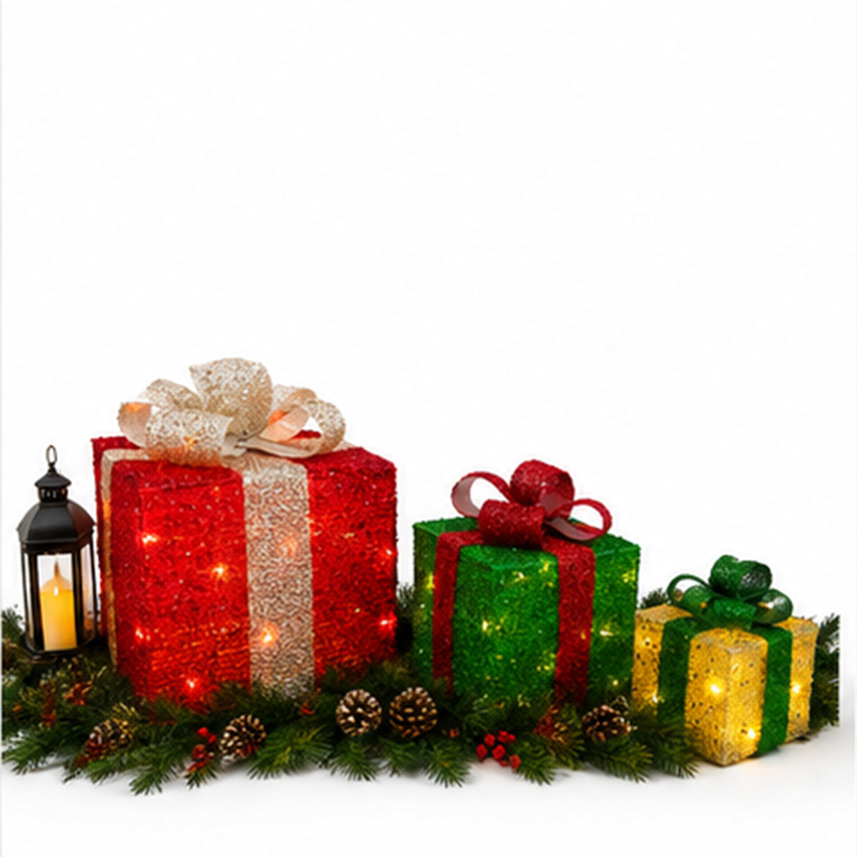 Lighted Christmas Gift Box Set, Battery Operated Decor