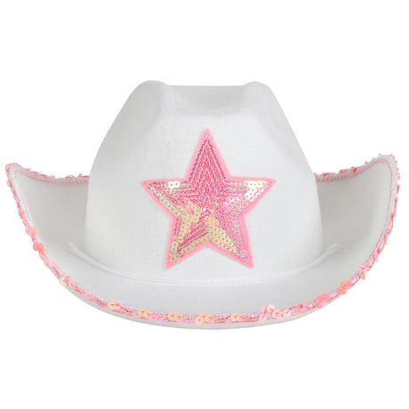Cowgirl Hat White Felt With Pink Star