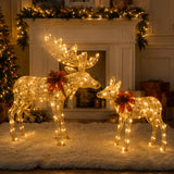 Lighted Elk Christmas Yard Decoration Set, Warm LED
