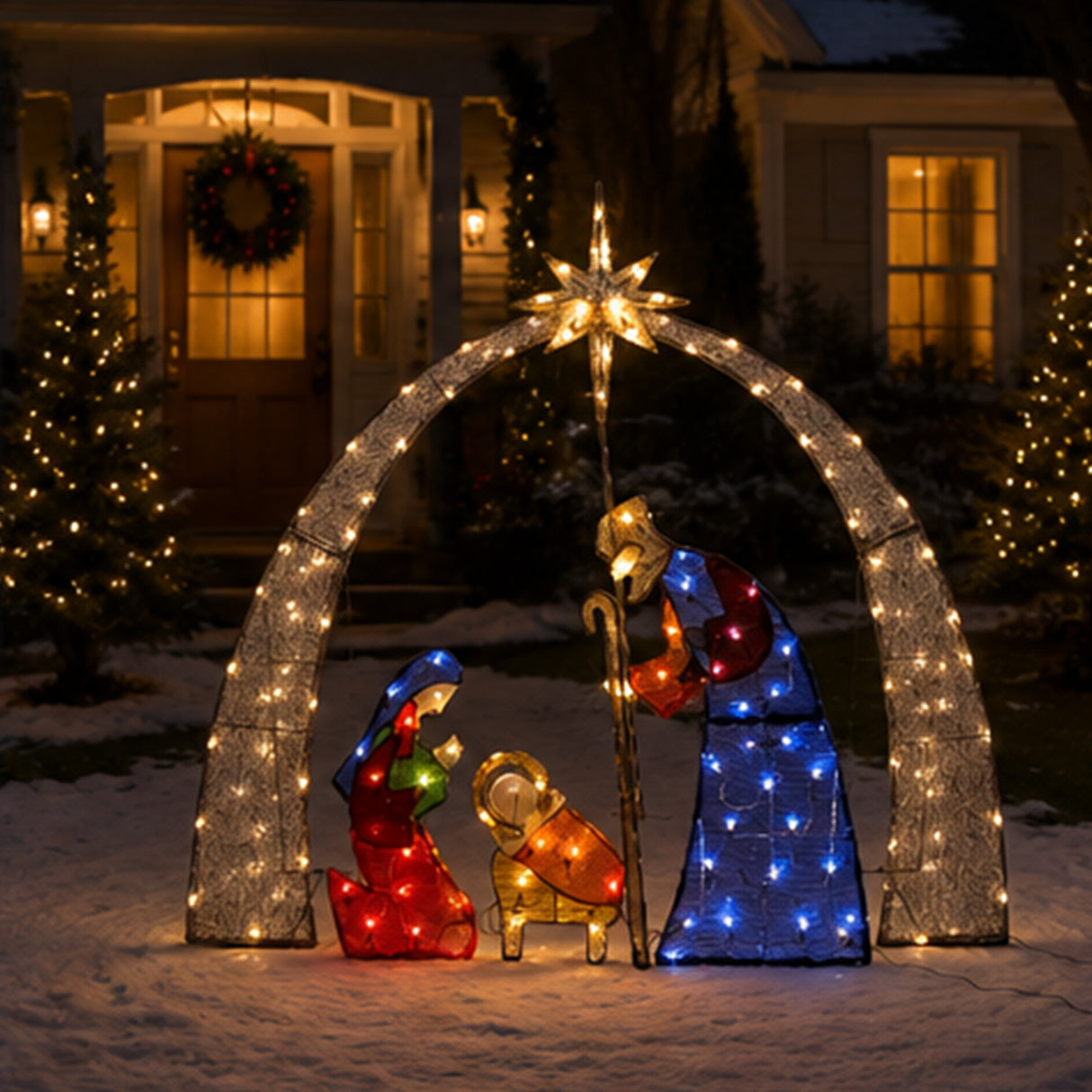 Lighted Nativity Scene Christmas Yard Decor Warm LED