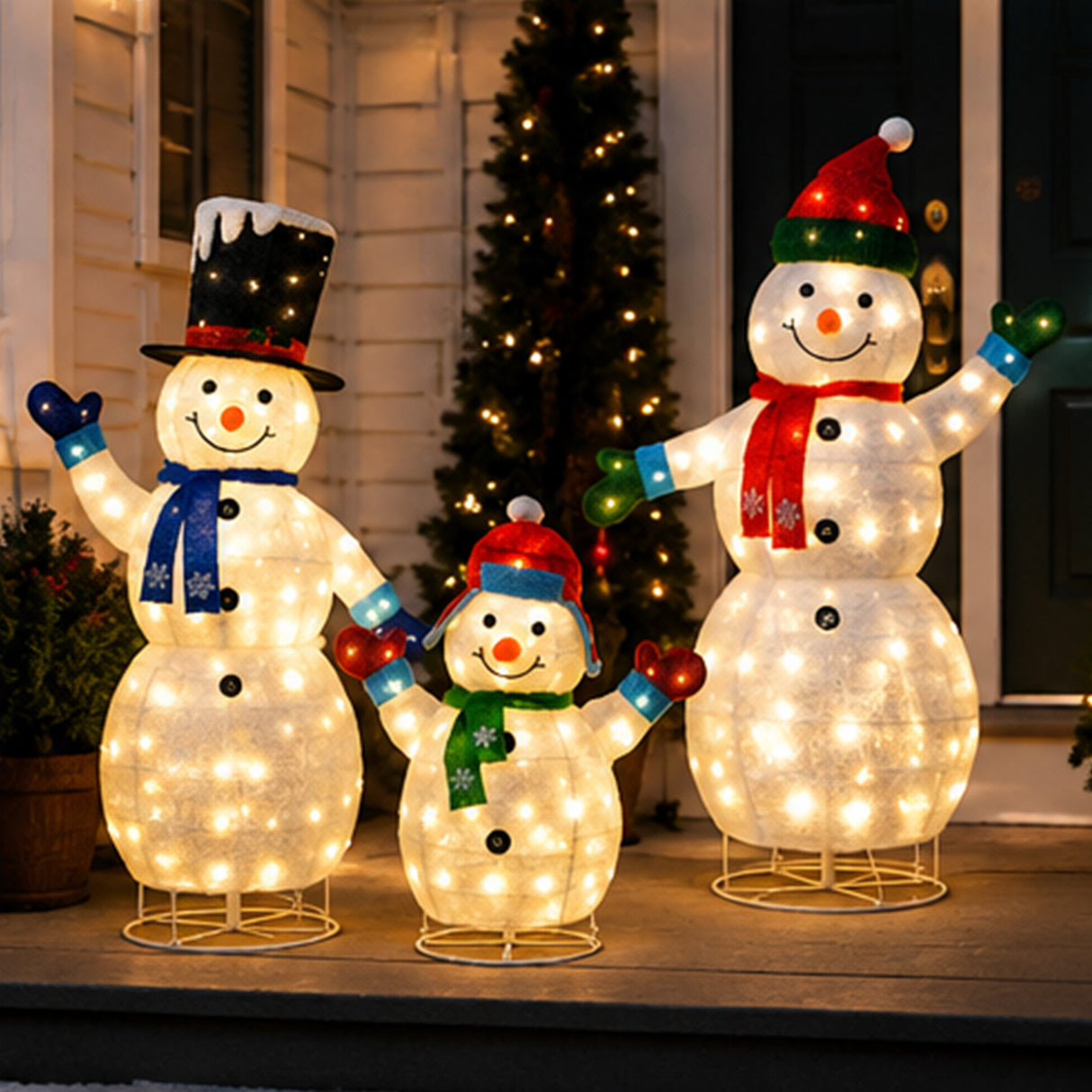 Lighted Snowman Set Christmas Yard Decor Warm White LED