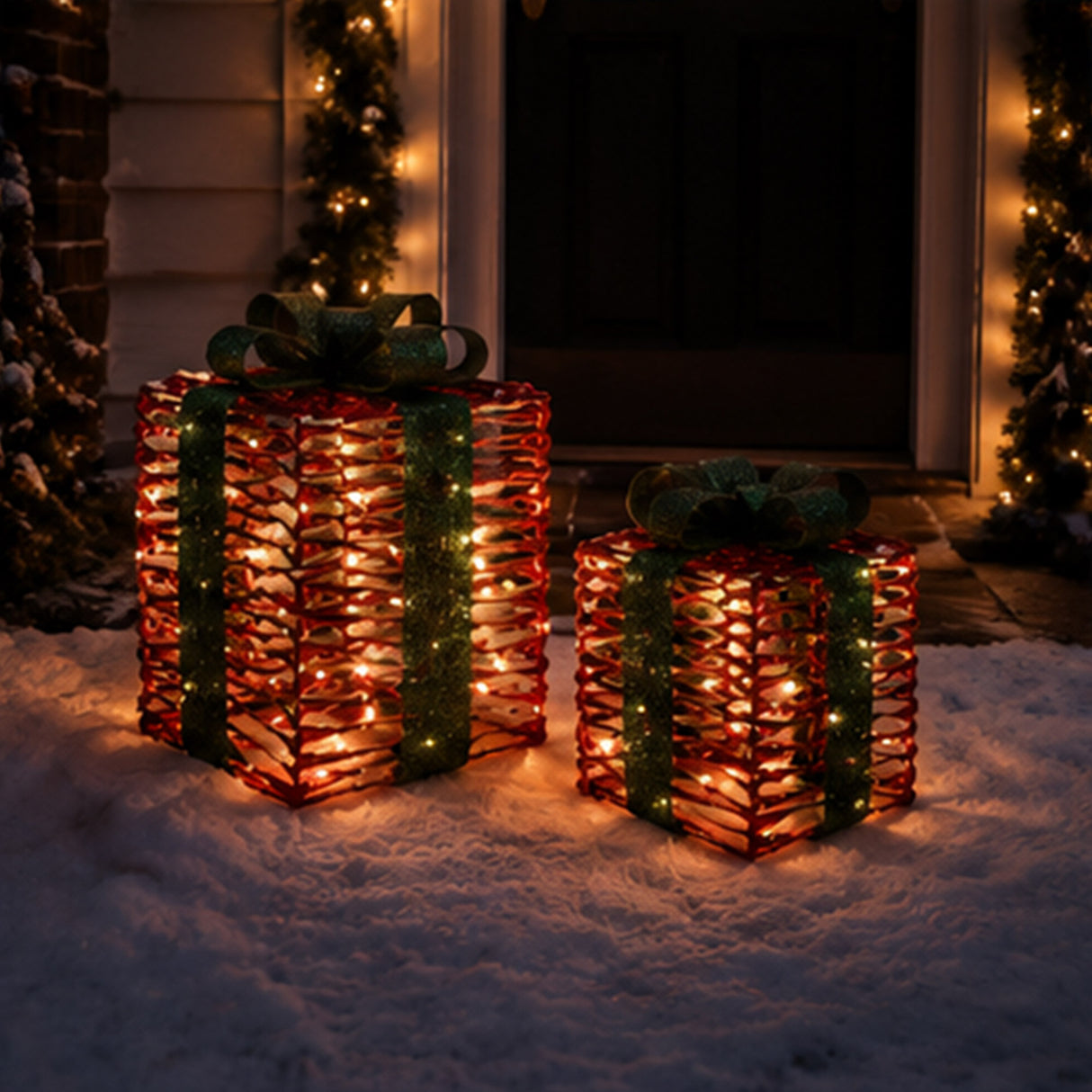 Red 3-Piece Christmas Gift Box Set Outdoor Decor