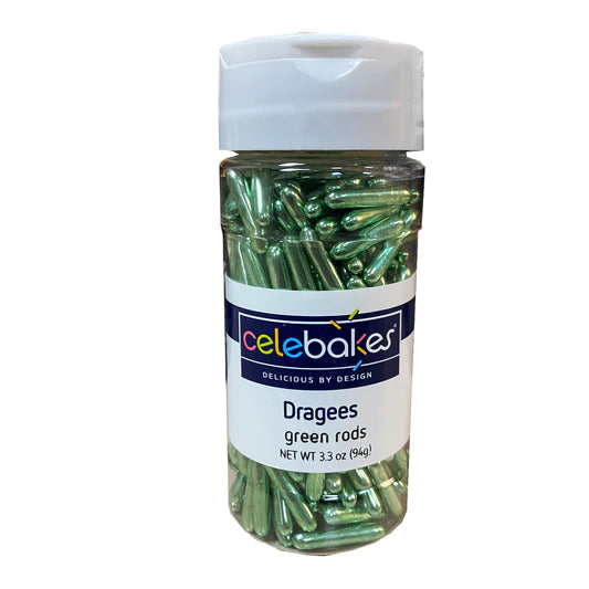 Celebakes Green Rod Dragees, 3.3 oz Sprinkles