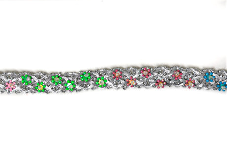 Gimp Trim Metallic Silver Flower Beads 1/2"