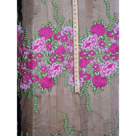 Alameda Polyester Lace Fabric - Black Mesh, Embroidered Floral, 50/51" Width (1 Yard)