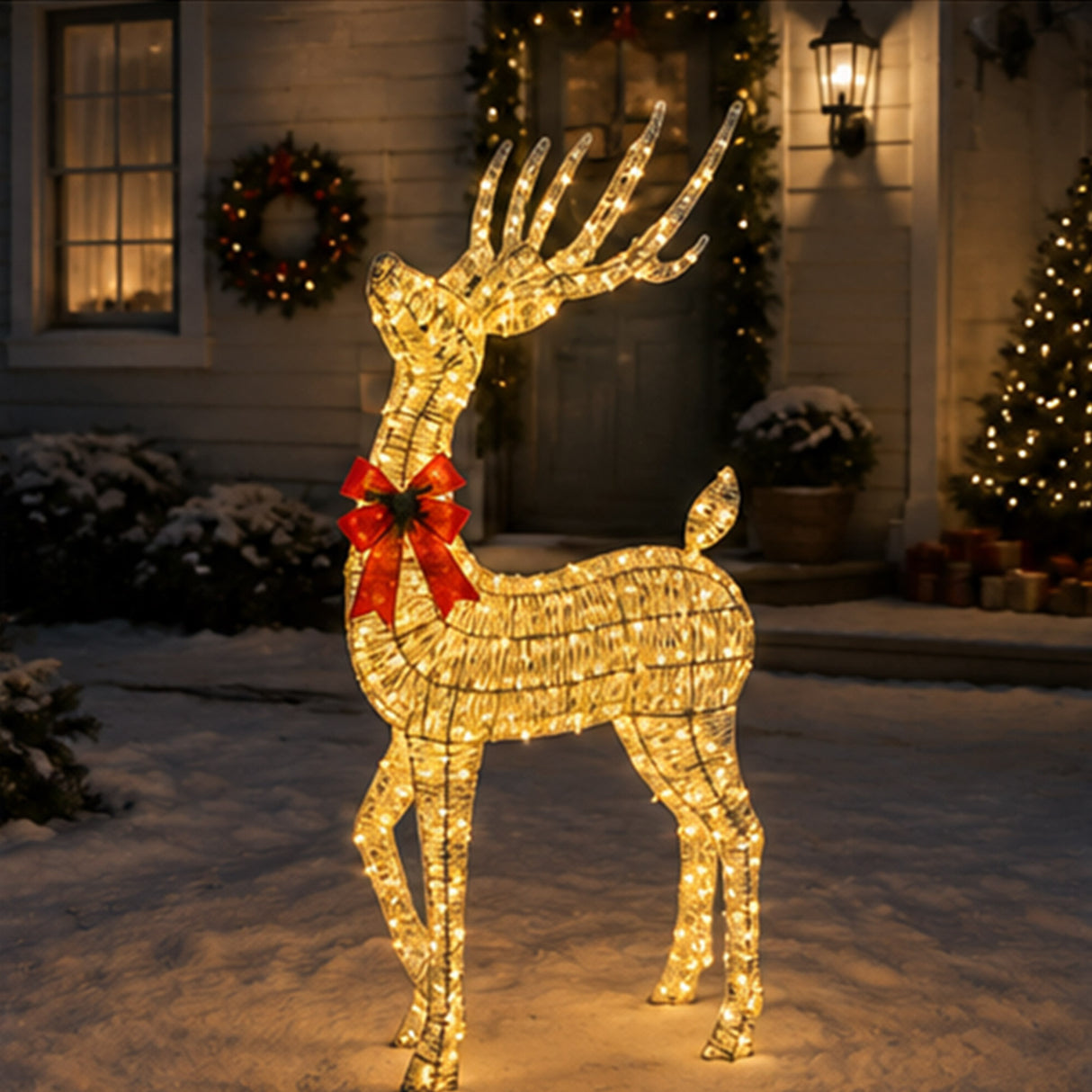 108" Lighted Wicker Reindeer Outdoor Christmas Decor