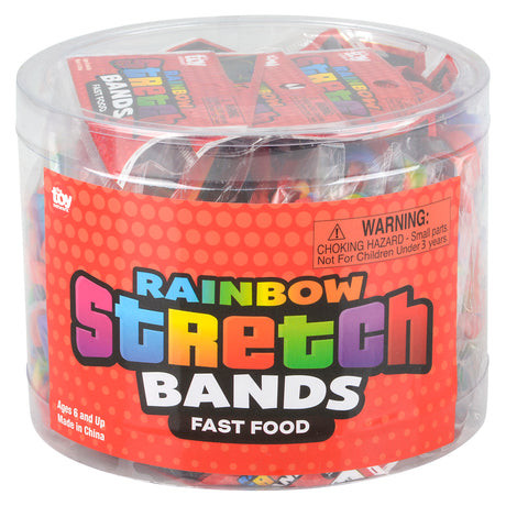 Fast Food Rainbow Silicone Stretch Bands (144 Pc Can)