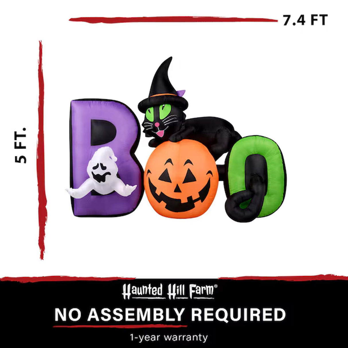 5ft Lighted Jack-o-Lantern Inflatable Boo Sign with Cat Ghost