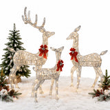 Champagne Wicker Reindeer Set with Warm White LED Lights