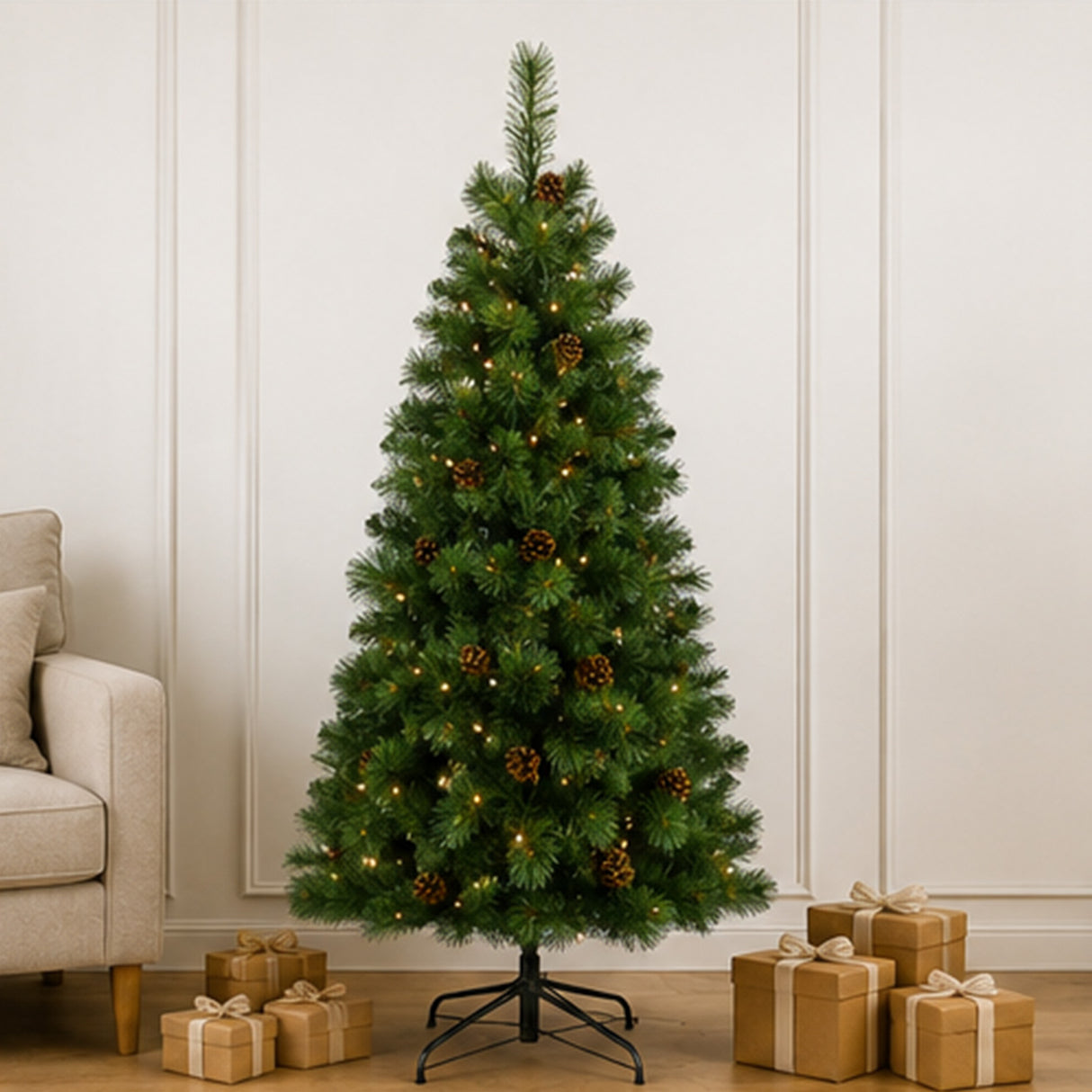 4.5FT Pre Lit Christmas Tree Dual Color LED Pinecones
