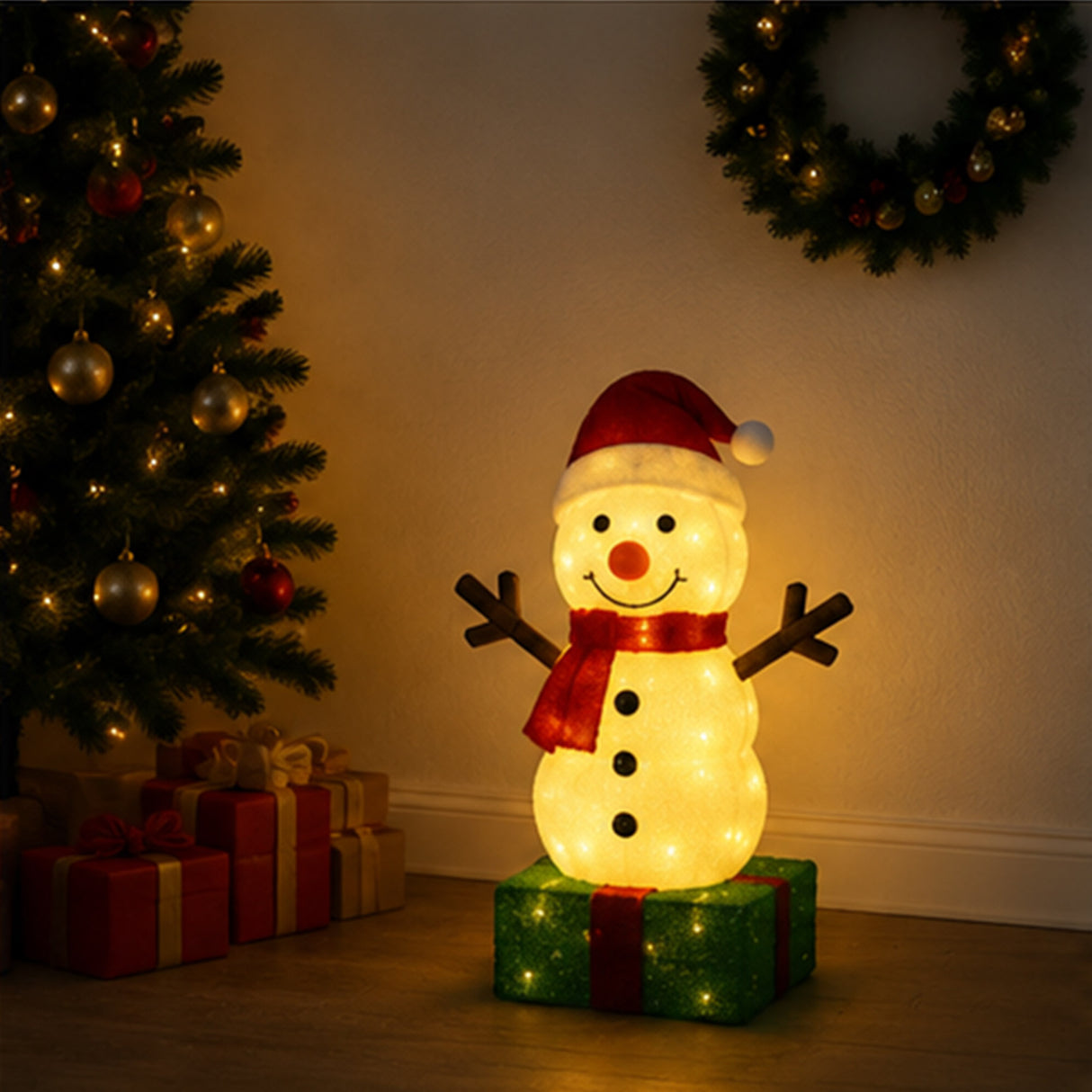 Lighted Snowman Gift Box Christmas Yard Decoration