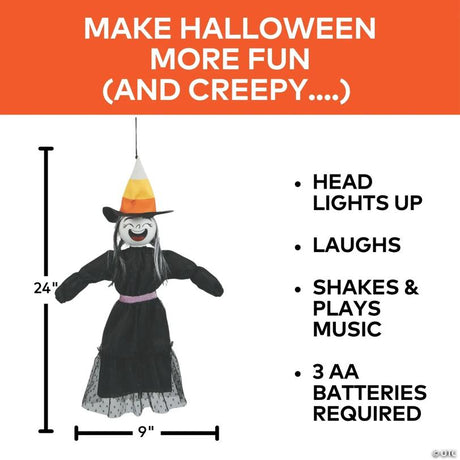 RADYAN Animated Light-Up Giggling Witch with Candy Corn Hat Halloween Decor shown in a clear product image