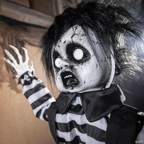 Animated Scary Boy Halloween Yard Prop with Spooky Movement Effect, with animated movement for a spooky Halloween effect