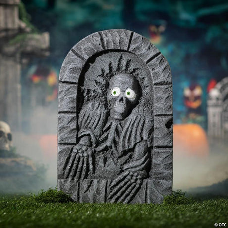 RADYAN Skeleton Tombstone with Animated Moving Eyes Halloween Yard Decoration shown in a clear product image
