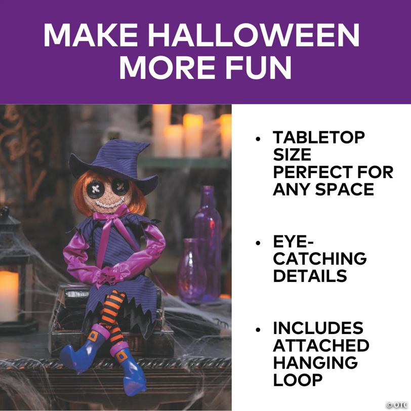 2 Ft. Hanging Mischievous Black & Purple Witch Doll Halloween Decoration