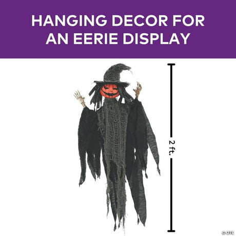 RADYAN Hanging Pumpkinhead Man with Pointy Hat Halloween Decoration shown in a clear product image