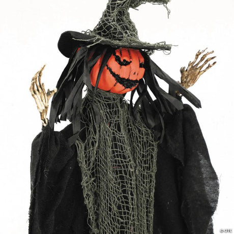 RADYAN Hanging Pumpkinhead Man with Pointy Hat Halloween Decoration shown in a clear product image