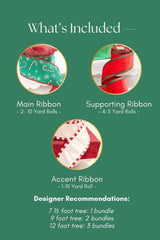North Pole Party Ribbon Mini Bundle Christmas Tree Decorating Ribbon Kit with Designer Tutorial