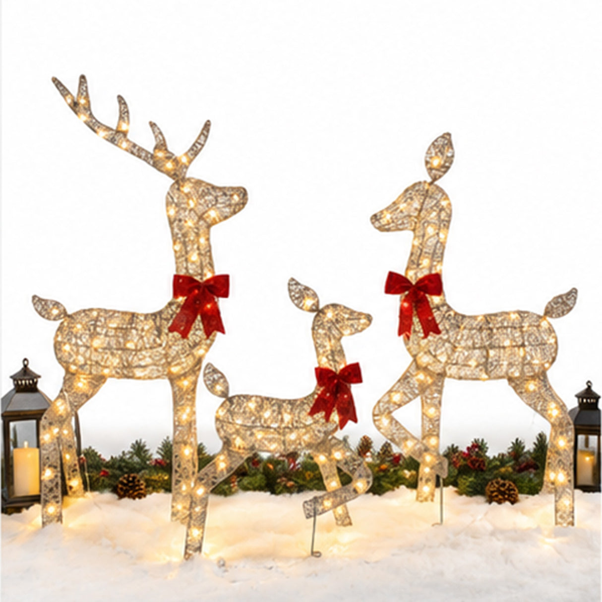 3-Piece Lighted Reindeer Family Outdoor Christmas Set