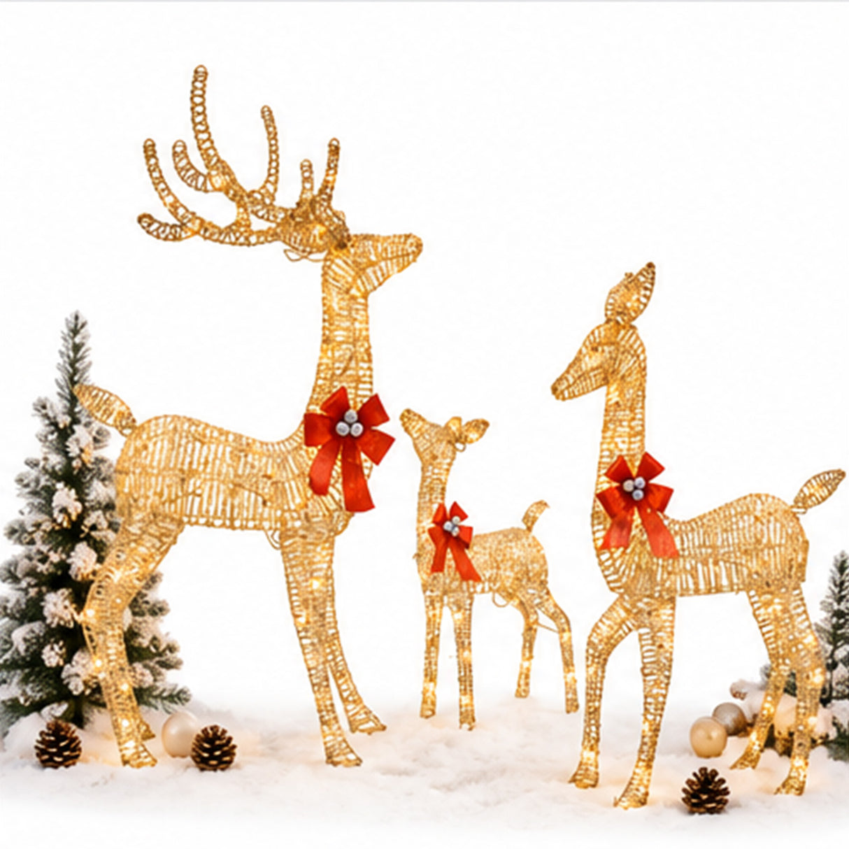 3 Piece Lighted Reindeer Set Christmas Yard Decor LED