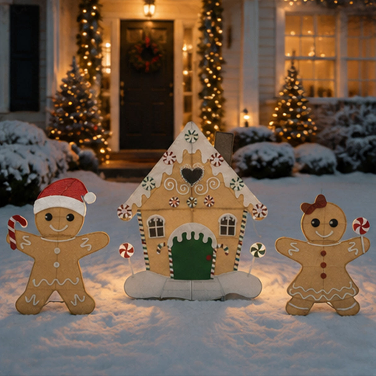 Lighted Gingerbread House Christmas Yard Decoration Set