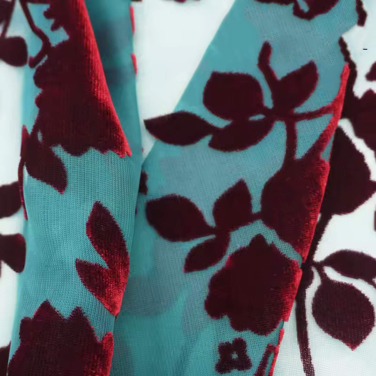 Tthe Green Wine Red Flower Burnt Out Velvet Fabric For Dress Telas Para Costura Tissus Couture ткань Cloth Material Sewing